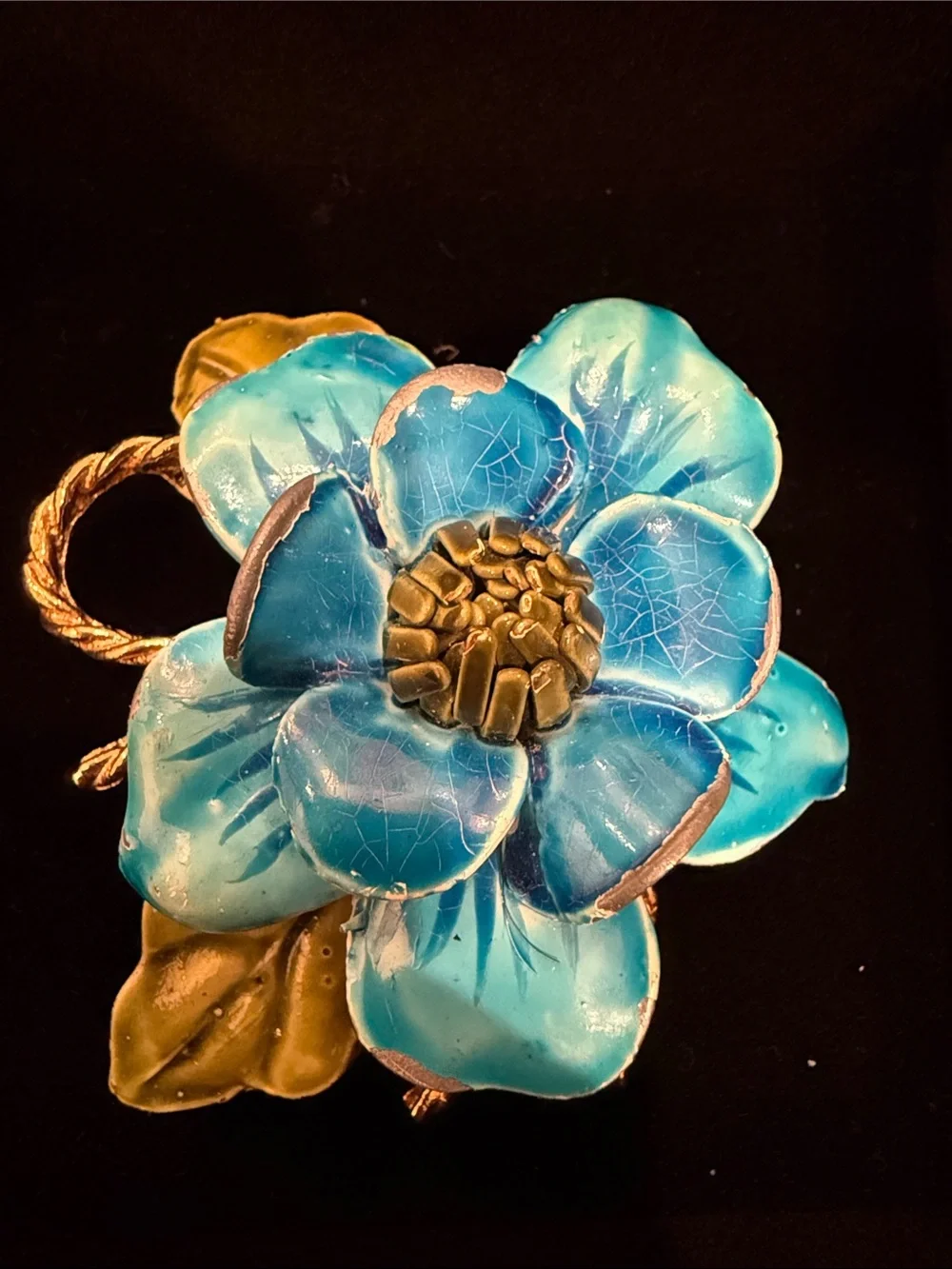 CoroCraft Vintage Turquoise Floral Brooch Pin - Women's Accessory